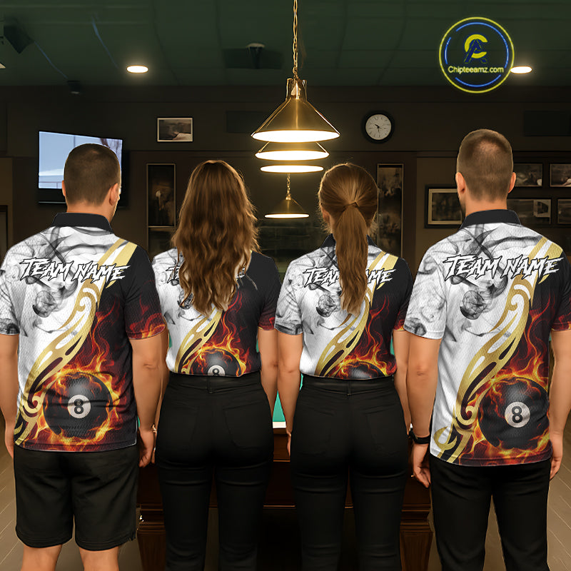 8 Ball Pool Fire Flame Smoke Tribal Billiard Shirt For Women Custom Billiard Team Jersey |White TDM5398