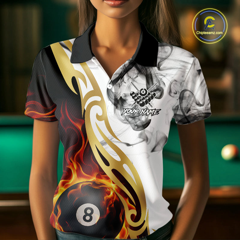 8 Ball Pool Fire Flame Smoke Tribal Billiard Shirt For Women Custom Billiard Team Jersey |White TDM5398