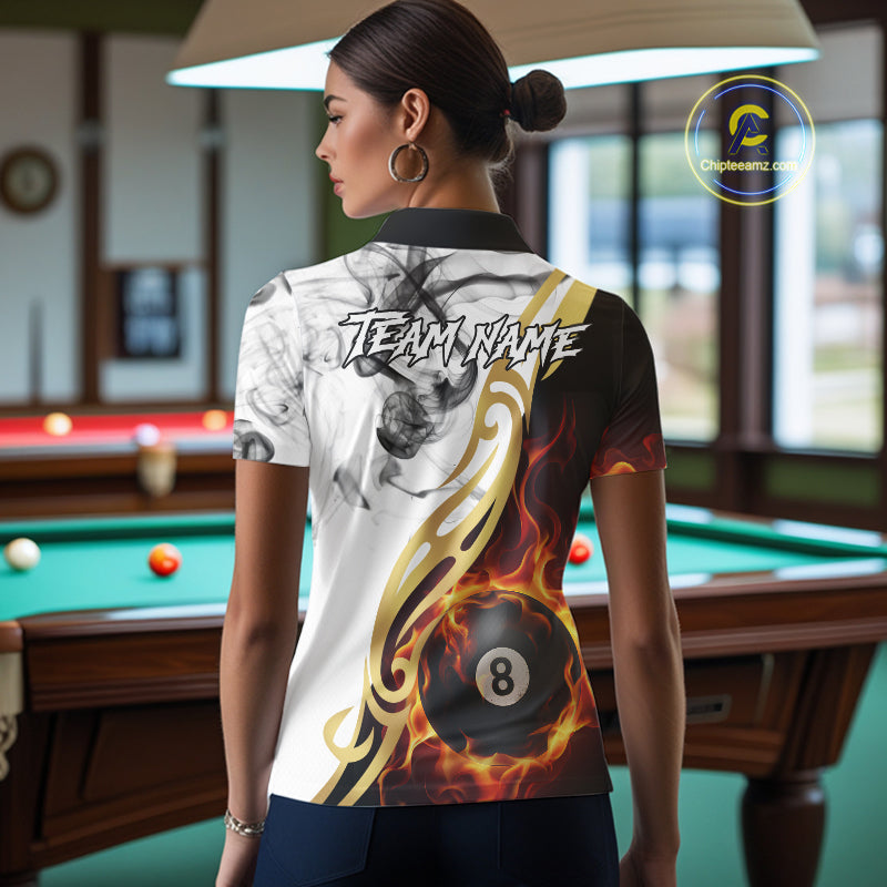 8 Ball Pool Fire Flame Smoke Tribal Billiard Shirt For Women Custom Billiard Team Jersey |White TDM5398