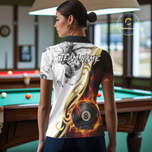 Load image into Gallery viewer, 8 Ball Pool Fire Flame Smoke Tribal Billiard Shirt For Women Custom Billiard Team Jersey |White TDM5398