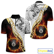Load image into Gallery viewer, 8 Ball Pool Fire Flame Smoke Tribal Billiard Shirt For Men Custom Billiard Team Jersey |White TDM5398