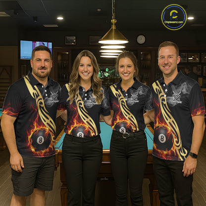 8 Ball Pool Fire Flame Smoke Tribal Billiard Shirt For Women Custom Billiard Team Jersey |Black TDM5399