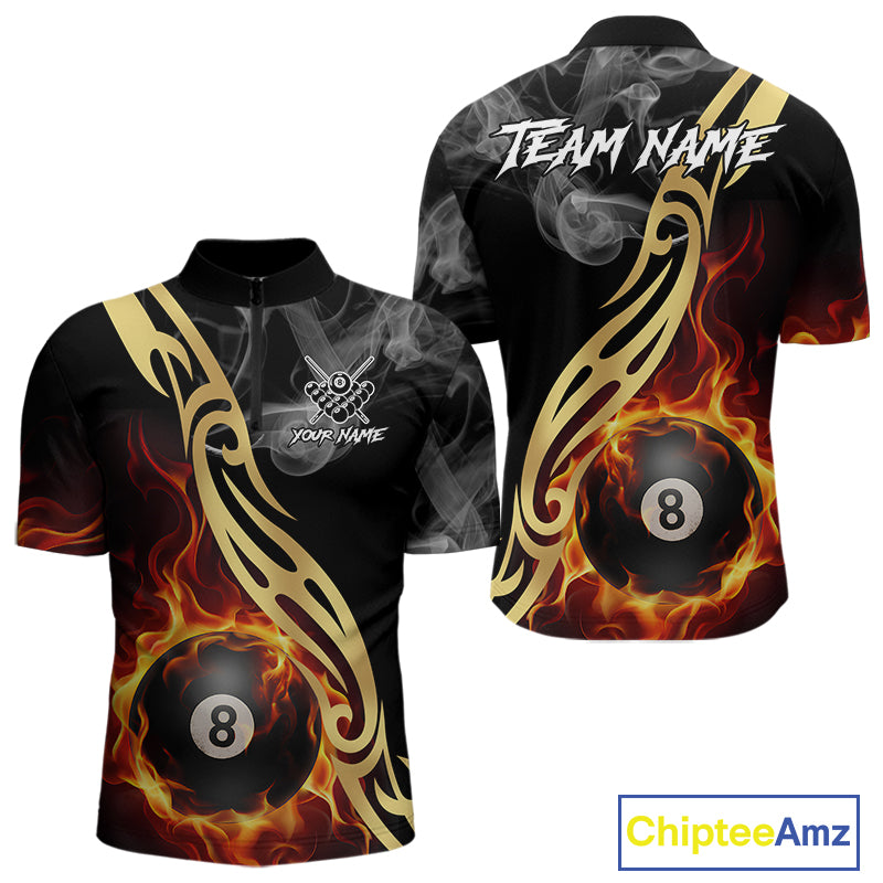 8 Ball Pool Fire Flame Smoke Tribal Billiard Shirt For Men Custom Billiard Team Jersey |Black TDM5399