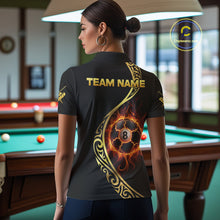 Load image into Gallery viewer, Personalized 8 Ball Fire Gold Tribal Billiard Shirt For Women, Billiard Jersey Team Polo &amp; 1/4 Zip TDM5401