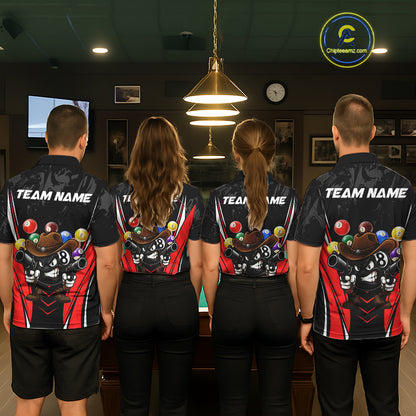 Black And Red Funny 8 Ball Billiard Shirt For Women Custom Pool Team Shirts, Billiard Jersey Outfit TDM5406