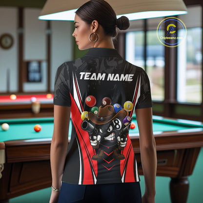 Black And Red Funny 8 Ball Billiard Shirt For Women Custom Pool Team Shirts, Billiard Jersey Outfit TDM5406