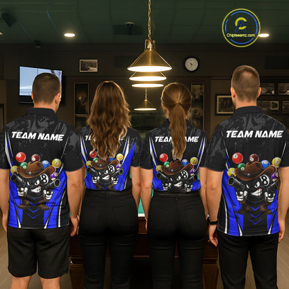 Black And Blue Funny 8 Ball Billiard Shirt For Women Custom Pool Team Shirts, Billiard Jersey Outfit TDM5407
