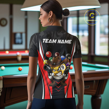 Funny 8 Ball & 9 Ball Billiard Shirt For Women Custom Black And Red Pool Team Shirt, Billiard Jersey TDM5408