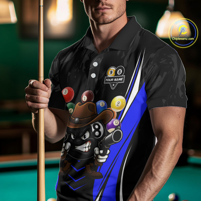 Funny 8 Ball & 9 Ball Billiard Shirt For Men Custom Black And Blue Pool Team Shirt, Billiard Jersey TDM5409