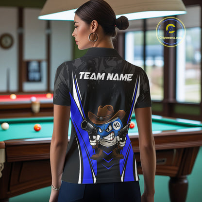 Black And Blue Funny 10 Ball Billiard Shirt For Women Custom Pool Team Shirts, Billiard Jersey TDM5410