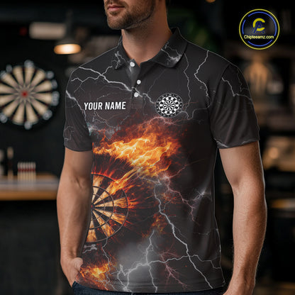 Custom Lightning Flame Darts Shirt With Pocket Option For Men, Darts Jersey TDM5684