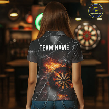 Custom Lightning Flame Darts Shirt With Pocket Option For Women, Darts Jersey TDM5684