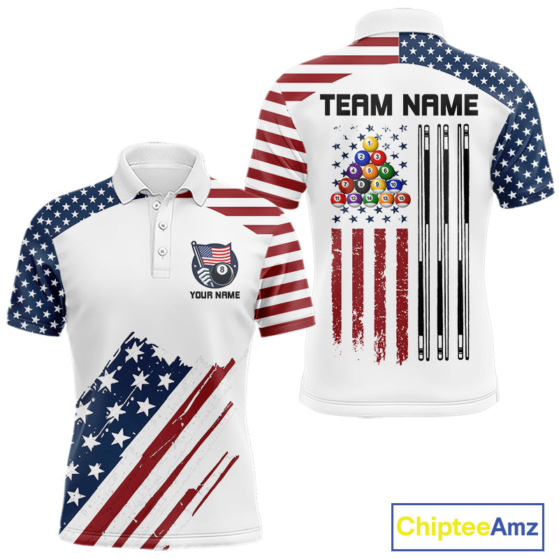 White Grunge American Flag Billiard Shirt For Men Custom Patriotic 8 Ball Pool Team Jersey TDM5687