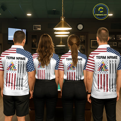 White Grunge American Flag Billiard Shirt For Men Custom Patriotic 8 Ball Pool Team Jersey TDM5687