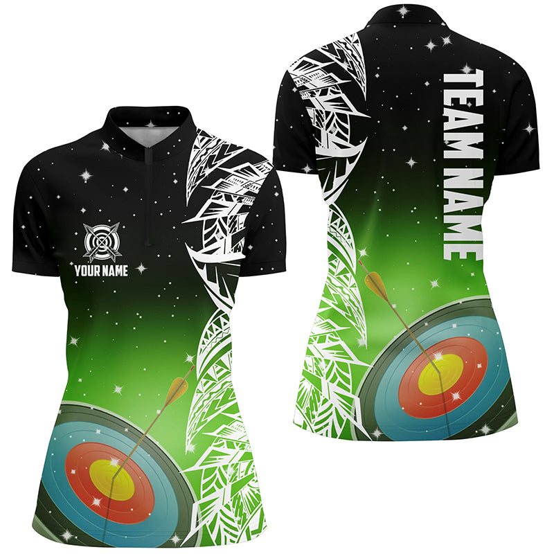 Custom 3D Target Archery Green Galaxy Women Quarter-Zip Shirts, Team League Archery Jerseys TDM1086