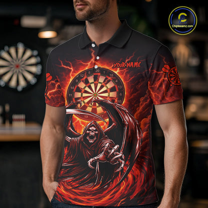 Personalized Red Grim Reaper Lightning Darts Shirt For Men, Darts Team Jersey Polo & 1/4 Zip TDM5896