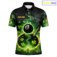 Load image into Gallery viewer, Personalized St Patrick Day Smoke 8 Ball Billiard Shirt For Men, Luckiest Shamrock Pool Jersey TDM5899