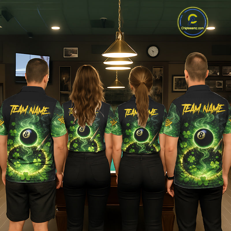 Personalized St Patrick Day Smoke 8 Ball Billiard Shirt For Men, Luckiest Shamrock Pool Jersey TDM5899