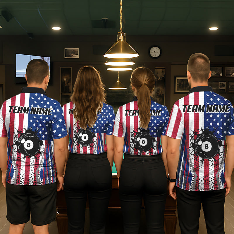 Funny Break 8 Ball Pool Billiard Shirt For Men Custom American Flag Pool Jersey Team Polo, 1/4 Zip TDM6036
