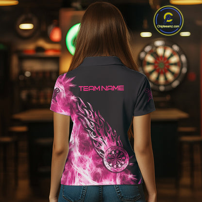 Pink And Black Light Icy Women Darts Polo & Quarter Zip Custom Dart Shirts For Team Dart Jerseys TDM3872