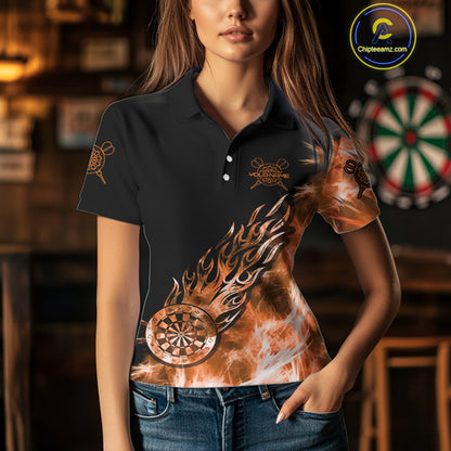 Orange And Black Light Icy Women Darts Polo & Quarter Zip Custom Dart Shirts For Team Dart Jerseys TDM3873