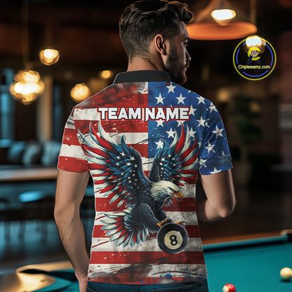 Personalized Vintage American Flag Eagle Billiard Shirt For Men, Patriotic 8 Ball Pool Jerseys TDM4155