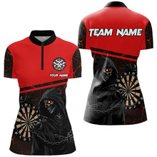 Load image into Gallery viewer, Personalized Grim Reaper Custom Red Darts Polo &amp; Quarter-Zip Shirts For Women, Darts Jerseys TDM1983