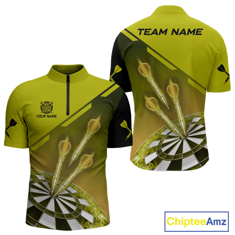 Personalized Yellow Dart Jerseys Polo & Quarter Zip Shirt For Men Custom Dart Shirts Team Uniform TDM4753