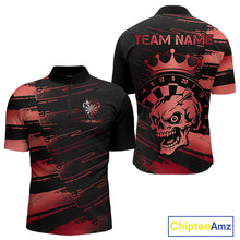Load image into Gallery viewer, Black And Red Funny Skull Crown Darts Shirt For Men Custom Dart Jerseys Team Polo &amp; Quarter Zip TDM5169