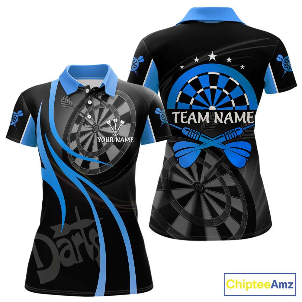 Black And Blue Darts Jersey For Women Custom Team Polo & Quarter Zip Darts Shirt Uniform TDM5411