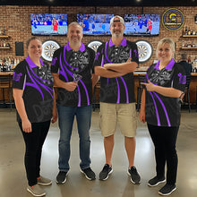Load image into Gallery viewer, Black And Purple Darts Jersey For Women Custom Team Polo &amp; Quarter Zip Darts Shirt Uniform TDM5412