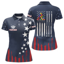 Load image into Gallery viewer, Personalized American Flag Blue Navy Billiard Shirt For Women Custom Patriotic Billiard Pool Jerseys TDM3404
