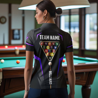 Personalized 8 Ball Pool Billiard Balls Polo & 1/4 Zip For Women Custom Team Billiard Jersey | Purple TDM3534