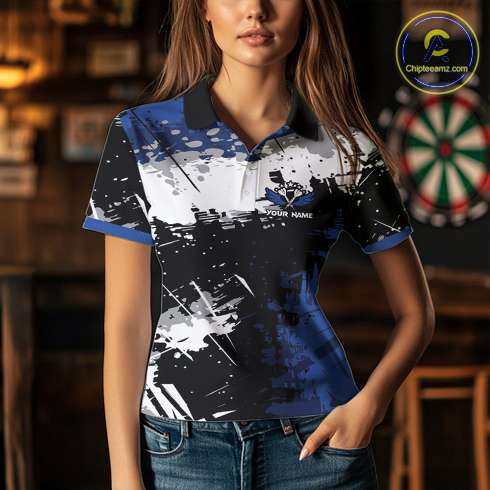 Custom Blue Grunge Darts Shirt With Pocket Option For Men, Dart Team Jersey TDM3538