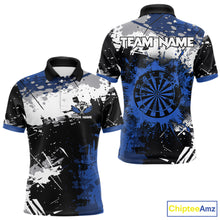 Load image into Gallery viewer, Custom Blue Grunge Darts Shirt With Pocket Option For Men, Dart Team Jersey TDM3538