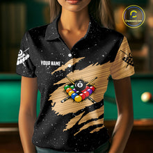 Load image into Gallery viewer, Custom Grunge American Flag 8 Ball Billiard Polo &amp; 1/4 Zip For Women, Pool Team Jersey |Beige TDM5901