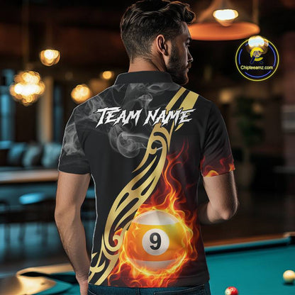 8 Ball & 9 Ball Flame Smoke Tribal Billiard Shirt For Men Custom Pool Team Jersey Polo & 1/4 Zip TDM5907