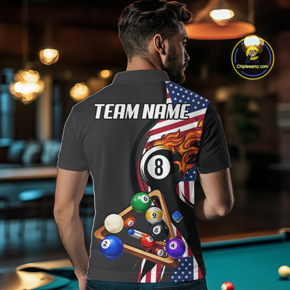Personalized American Flag Pool Balls Billiard Shirt For Men, 8 Ball Jersey Team Polo & 1/4 Zip TDM6050