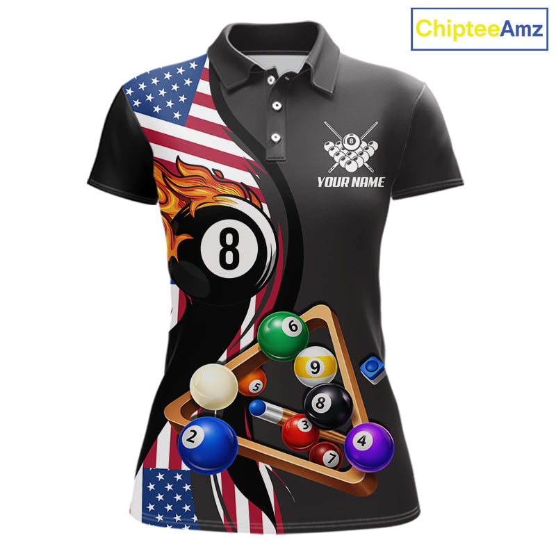 Personalized American Flag Pool Balls Billiard Shirt For Women, 8 Ball Jersey Team Polo & 1/4 Zip TDM6050