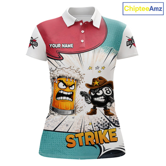 Funny Beer 8 Ball Billiard Shirt For Women Custom Pool Team Jersey Polo & 1/4 Zip, Billiard Outfit TDM6053