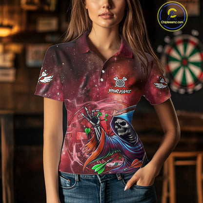Grim Reaper Red Galaxy Funny Dart Shirts For Women Custom Darts Jerseys Outfit, Darts Gifts TDM3880