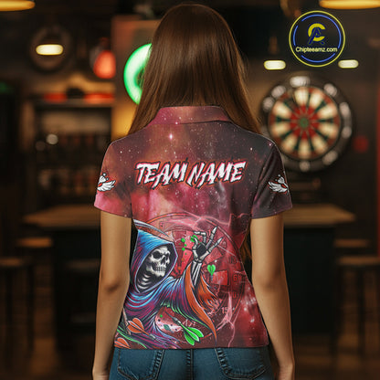 Grim Reaper Red Galaxy Funny Dart Shirts For Women Custom Darts Jerseys Outfit, Darts Gifts TDM3880