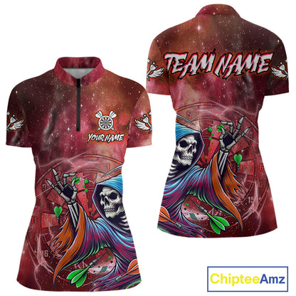 Grim Reaper Red Galaxy Funny Dart Shirts For Women Custom Darts Jerseys Outfit, Darts Gifts TDM3880