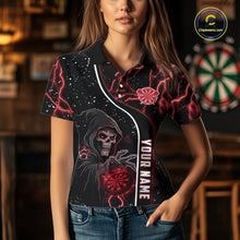 Load image into Gallery viewer, Personalized Red Darts Lightning Grim Reaper Polo &amp; 1/4 Zip, Darts Shirt For Women, Dart Team Jersey TDM6307
