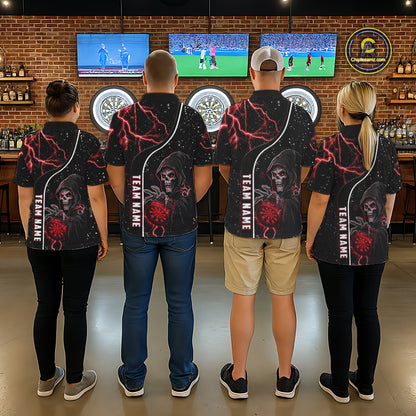 Personalized Red Darts Lightning Grim Reaper Polo & 1/4 Zip, Darts Shirt For Men, Dart Team Jersey TDM6307