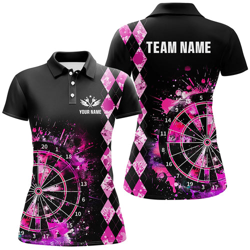Custom Pink Grunge Darts Board Argyle Pattern Darts Shirts For Women, Best Darts Team Jerseys Attire TDM1790