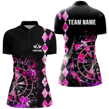 Load image into Gallery viewer, Custom Pink Grunge Darts Board Argyle Pattern Darts Shirts For Women, Best Darts Team Jerseys Attire TDM1790