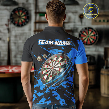 Personalized Black And Blue Splash Dart Polo & Quarter Zip Custom Dart Shirt For Men Darts Jersey TDM4167
