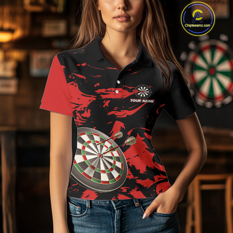 Personalized Black And Red Splash Dart Polo & Quarter Zip Custom Dart Shirt For Women Darts Jersey TDM4168