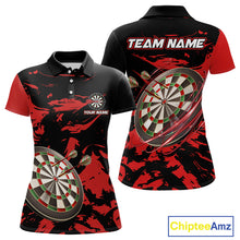 Load image into Gallery viewer, Personalized Black And Red Splash Dart Polo &amp; Quarter Zip Custom Dart Shirt For Women Darts Jersey TDM4168